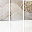 skysoon 3 Panels Neutral Abstract Wall Art, Minimalist Textured Canvas Wrapped Wall Decor, Beige Modern Boho Nordic Artwork for Living Room Bedroom Office 16x24 Inch