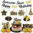 70th Birthday Decorations for Men Women, Black Gold Awesome Since 1955 Happy 70th Birthday Banner Swirls Cake Topper Party Supplies, Seventy Years Bday Honeycomb Centerpiece Sign Decor