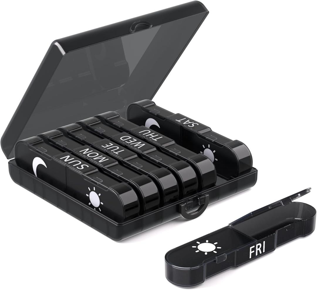 Large Weekly Pill Organizer 2 Times a Day, Travel Pill Box 7 Day, Portable Daily Pill Case, AM PM Pill Container for Medication, Vitamin, Fish Oils, Supplement