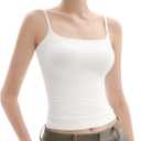 PUMIEY Women's Square Neck Tank Top Adjustable Spaghetti Straps Sleeveless Basic Tops Sharp Collection (Medium, Splashed White)