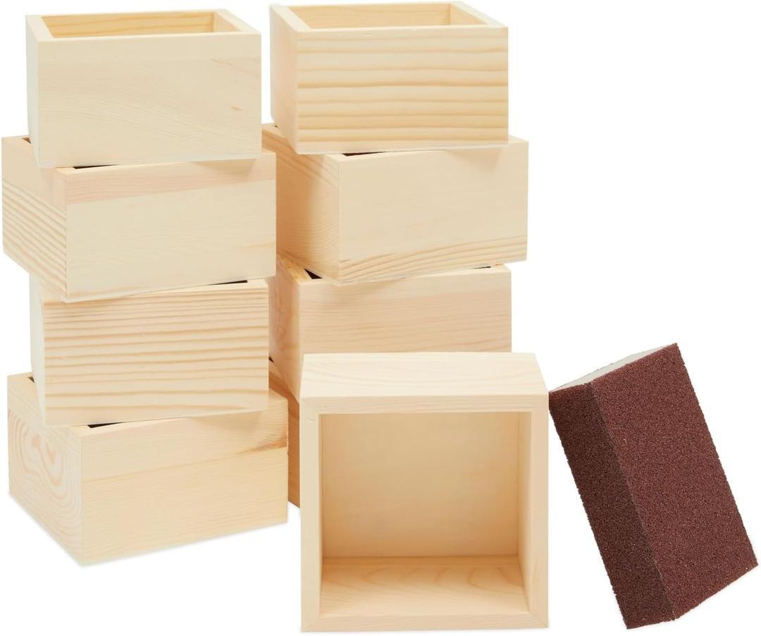 Bright Creations 10 Unfinished Small Wooden Boxes for Crafts with 1 Sanding Sponge (4 In, 11 Pieces) - Mini Wooden Crates - Mini Crates For Centerpieces