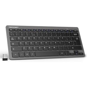 TECKNET 2.4G Wireless Keyboard, Small Wireless Keyboard with Media Hotkeys, Mini Keyboard Compact Wireless Keyboard, 12-Month Battery Life, Compatible with PC, Desktop, Laptop, Smart TV - Grey
