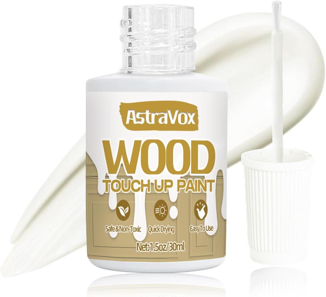AstraVox Wood Touch Up Paint, 1.5 Oz White Paint for Wood Repair Scratches, Spots and Chips, Strong Adhesion Waterproof Quick Dry for Doors Tables Furniture Kitchen Cabinets Dressers