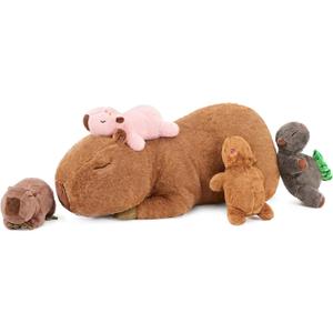 Ditucu 5Pcs Capybara Stuffed Animal Mommy 16.5 inch with 4 Babies 6.6 inch Family Set Cute Plushies Toys Gifts for Kids