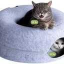 CATTASAURUS Peekaboo Cat Cave for Multiple & Large Cats Up to 30 Lbs, Scratch Detachable & Washable Tunnel Bed, Comfy Donut Cat Cave (Light Gray, Large)