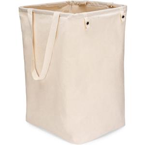 Full Circle Loads of Fun Collapsible Hamper – Laundry Basket for Dirty Clothes & Towels– Tall Standing Organic Cotton Laundry Bag with Long Handles - Ideal for Bathroom, Bedroom or Kids’ Room, Natural Large