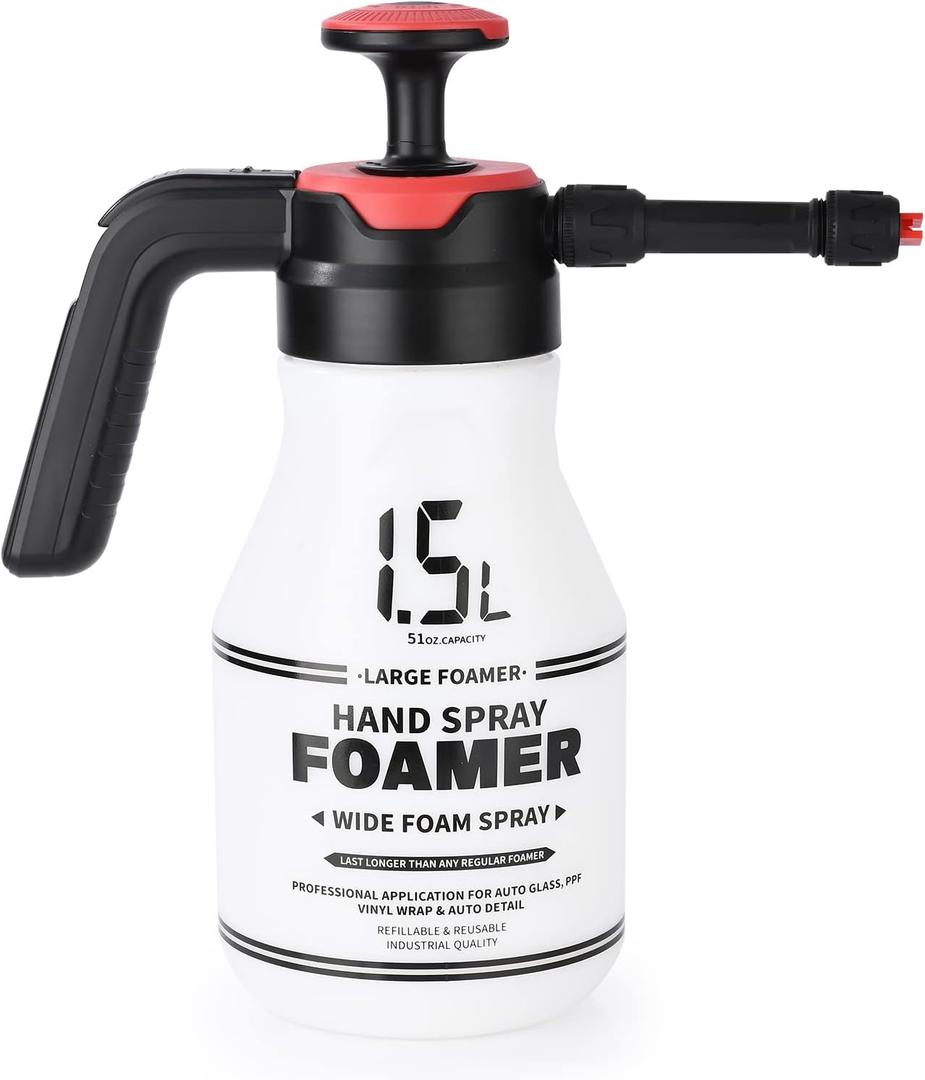 FOSHIO Car Wash Foam Pump Sprayer 0.4 Gallon, Hand Pump Pressure Sprayer with Trigger Lock Water Sprayer for Car Detailing, Lawn and Garden