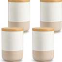 vancasso Sabine Ceramic Canister Set with Airtight Wood Lids - 4-Piece Small Kitchen Storage for Coffee, Sugar, Tea & Spices (18 oz Each) - Compact Countertop Jars