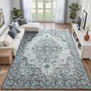 6x9 Area Rug for Living Room, Machine Washable Rugs with Non-Slip Backing for Bedroom, Vintage Throw Rugs Low Pile Carpet for Dining Room Kitchen Office Home Decor, Grey