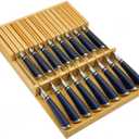 Bamboo Knife Drawer Storage Organizer Insert | 17-Slot Kitchen Knife Block with Anti-Slip Design| Space-Saving Kitchen Storage (16.6"x11.6"x2.1")