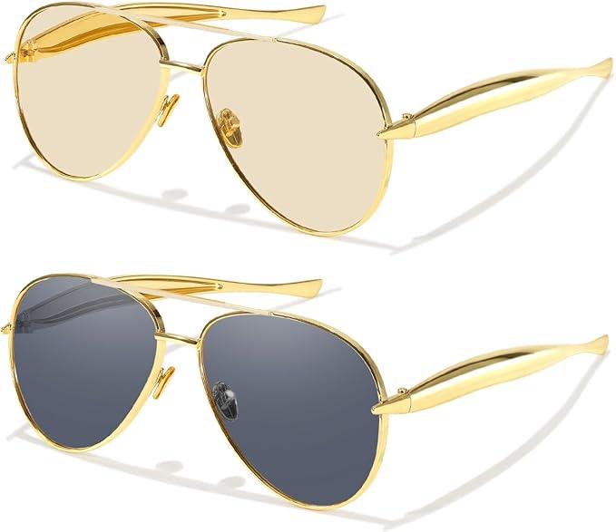 FIMILU Aviator Sunglasses for Women, Trendy Designer Shades Metal Frame Oversized Sun Glasses with UV400 Protection (2 Pack)