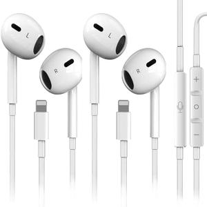 2 Packs Wired Headphones for iPhone Earbuds with Built-in Microphone & Volume Control HiFi Stereo Nosie Reduction Earphones Compatible with iPhone 14 Max/13/12/11/XR/XS/X/8/7/SE Support All iOS System