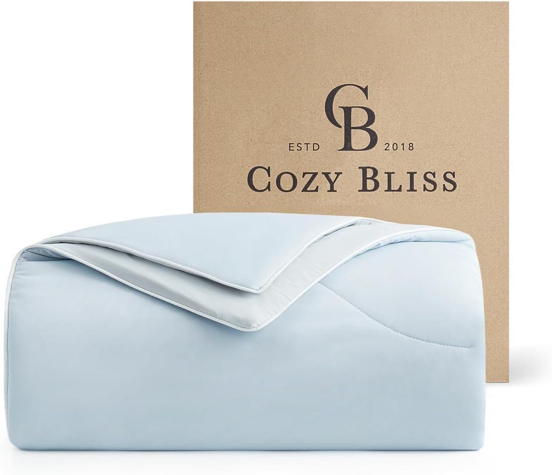 Cozy Bliss Cooling Comforter King Size, Reversible Lightweight Cooling Blankets for Hot Sleepers and Night Sweats, Q-Max>0.45 Soft Breathable Silky Smooth Summer Comforter, Cool Blue, 106"x90"