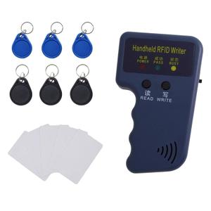 125kHz Handheld RFID Reader and Writer, Portable ID Card Copier Device for T5577/EM4305 Includes 6 Blank Key Fobs & 5 writable Cards for Duplicating Access Cards, Parking Permits(Battery Not Included) (HRRW-4IN)