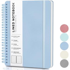 Blue Lined Spiral Journal Notebook with 160 Pages, 8×5.7in, A5 Spiral Notebook, Journaling Notebooks for Work, School, Women, Men, College Ruled Spiral Notebook, Hardcover Leather Journals