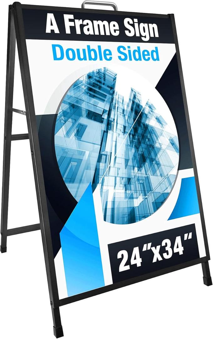 24x36 Inch A Frame Sign Double-Sided Folding Sandwich Board with Carry Handle Heavy Duty Slide-in Sidewalk Signboard for Outdoor Advertising Poster