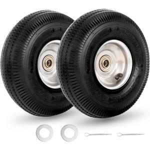 GICOOL 10" Tire and Wheel, 2 Pack, 4.10/3.50-4 Pneumatic Tire, with 2.25" Offset Hub, 5/8" Axle Bore Hole, Sealed Bearings for Hand Truck Trolley Dolly Garden Wagon Wheel Replacement (Silver)