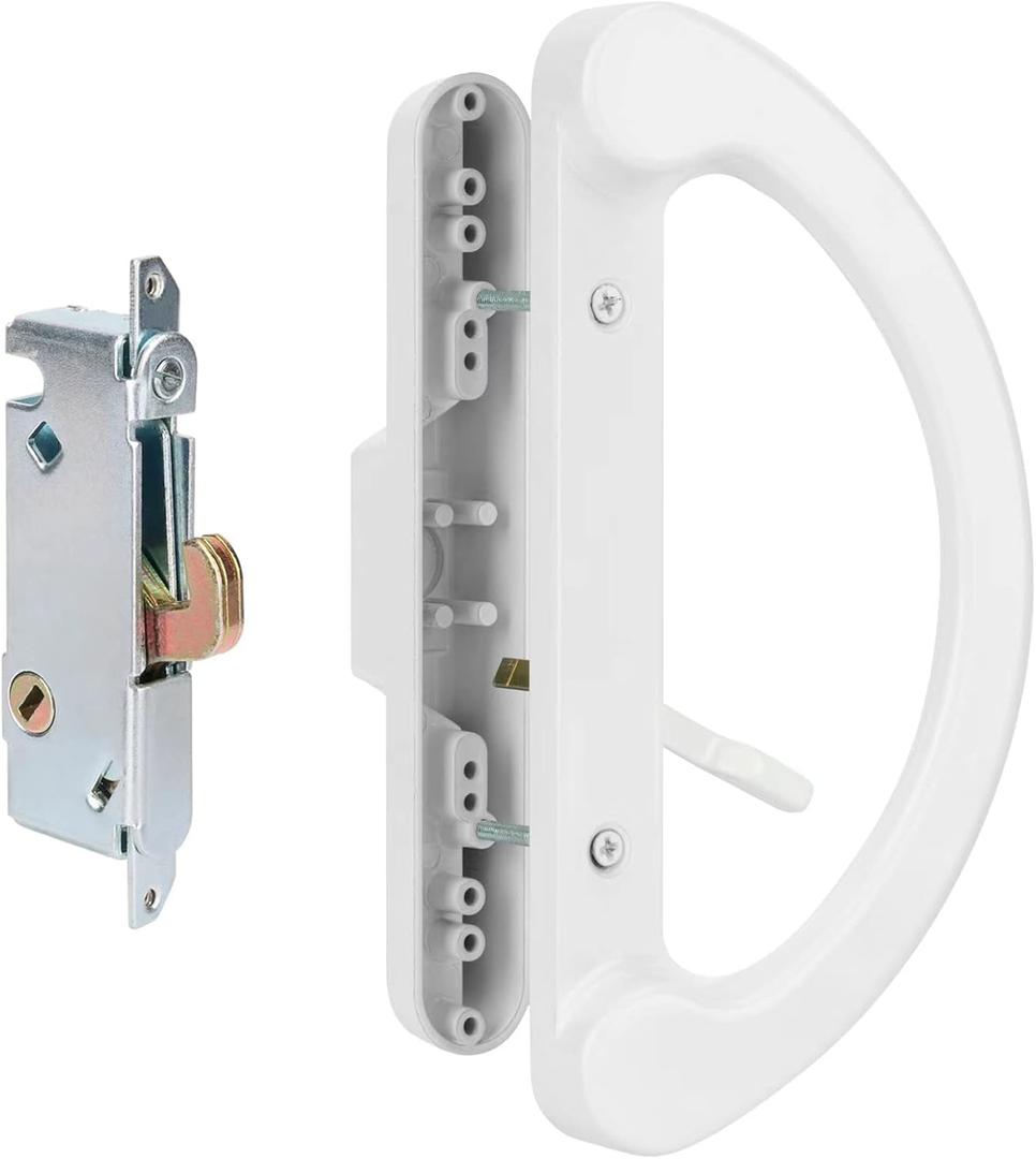 HILLMASTER Patio Door Handle Set with Mortise Lock 45 for Replacement Mortise Style Reversible Design Non-keyed Sliding Patio Glass Door Handles, Fits 3-15/16 Screw Hole Spacing White Finish