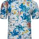 TUNEVUSE Men Floral Shirt Short Sleeve Button Down Flower Shirt Summer Beach Hawaiian Shirt Cotton (Blue, XL)