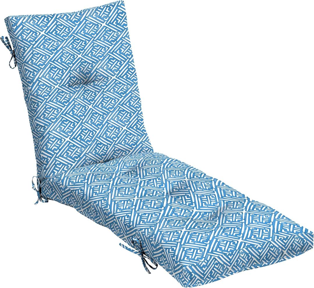 Arden Outdoor Plush Modern Tufted Chaise Cushion, 76 x 22, Tufted Cushion for Chaise Lounger, Amalfi Blue Tile