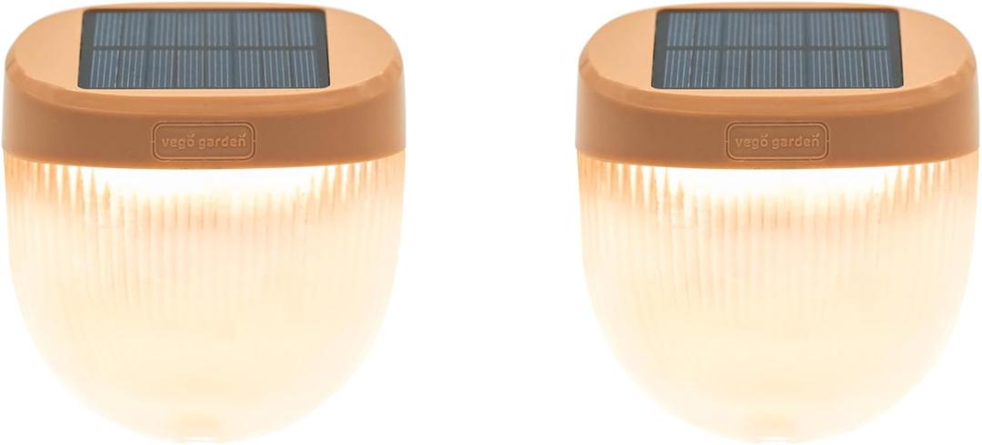 Vego garden Rippled Solar Garden Lights with Auto Sensors Magnetize Securely to Rasied Beds, IPX4 Waterproof Outdoor LED Light for Patio & Yard Terra Cotta, 2 Pack