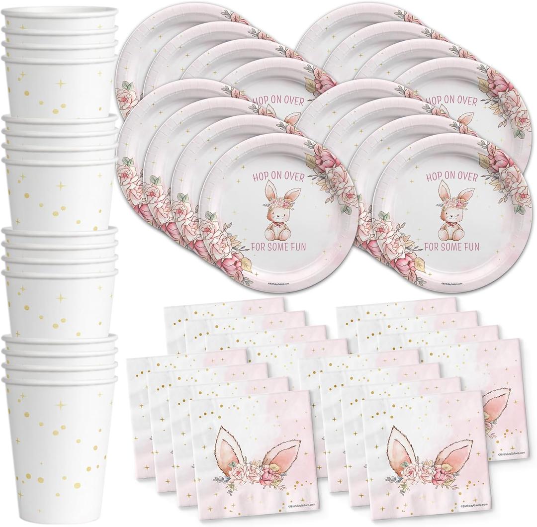 Easter Plates - Easter Party Supplies - Some Bunny Birthday Party Supplies - Tableware Set Includes Plates Napkins Cups - Kit for 16