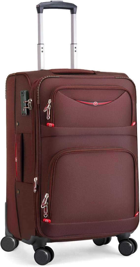 ROPLUS Softside Expandable Luggage with 4 Spinner Wheels, Durable Carry-On Luggage Suitcase (Coffee, 21-Inch)