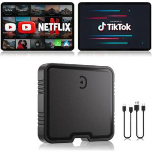 Wireless CarPlay Adapter AI Box for iPhone & Android Auto YouTube & Netflix Support, TF Card Offline Playback, Plug and Play, Wired to Wireless Conversion, Stable 5.8GHz WiFi & Bluetooth 5.3