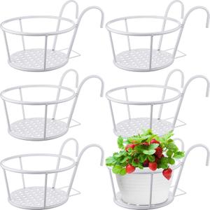 Dandat 6 Pcs 8.7'' Iron Metal Railing Flower Pot Hanging Planter Baskets Stair Railing Plant Holder for Patio Balcony Outdoor Plants(White)