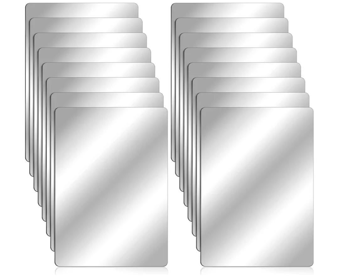 Marsui 16 Pieces Shatter Proof Plastic Mirror Craft 4 x 6 Inch Small Mirror Tiles Bulk with Soft Round Corners Double Sided Protective Film Reflector Sheets Art Craft Supply for Bathroom Home Decor