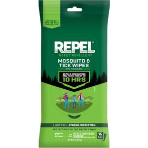 2pcs Repel Insect Repellent Mosquito & Tick Wipes 12% Picaridin, Repels Mosquitoes and Ticks for Up to 10 Hours in A Convenient Travel Wipe for Whole-Family Mosquito and Tick Protection,30 count (2pack x 15) 