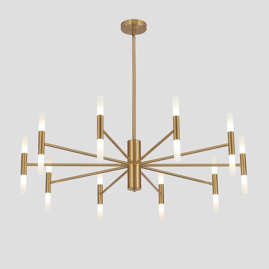 KCO Mid Century Modern 20-Light Large Brass Gold Sputnik Ceiling Chandelier, 39.4" x 8.7"