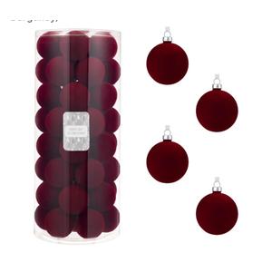 Every Day is Christmas Velvet 50ct 57cm/2.24" Christmas Ornaments, Shatterproof Christmas Tree Ornament Set, Flocking Ball Decorations (Velvet Burgundy)