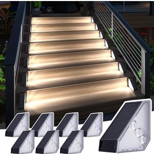 JSOT Solar Step Stair Lights Outdoor Yard Decor 8 Pack, IP65 Waterproof Deck Lighting for Outside Solar Powered, Solar Garden Light Decor for Fence