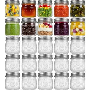 8 oz Mason Jars with Regular Airtight Lids - 24 Pack Small Mason Jars for Jam, Honey, Baby Foods, Overnight Oats, Spices, Herbs, Salads, Candles, Dessert, Party Favors, Half Pint Size Canning Jar