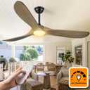 Haipeel 60 Inch Ceiling Fans with Lights, Propeller Solid Wood Ceiling Fans with Light and Remote Control for Outdoor Ceiling Fan with Light for Patio Farmhouse, DC ETL Listed, Bronze Gray