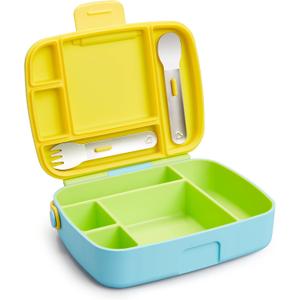 Munchkin Lunch Bento Box for Kids and Toddlers, Includes Stainless Steel Utensils, BPA-Free, 18 Months and Up, Blue/Green/Yellow