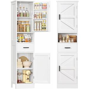 TEENFON 67" H Tall Storage Cabinet with 2 Doors, Bathroom Storage Cabinet, Kitchen Pantry Cabinets for Living Room, Dining Room, Bathroom, White, 11.8"W*15.8"D*67"H