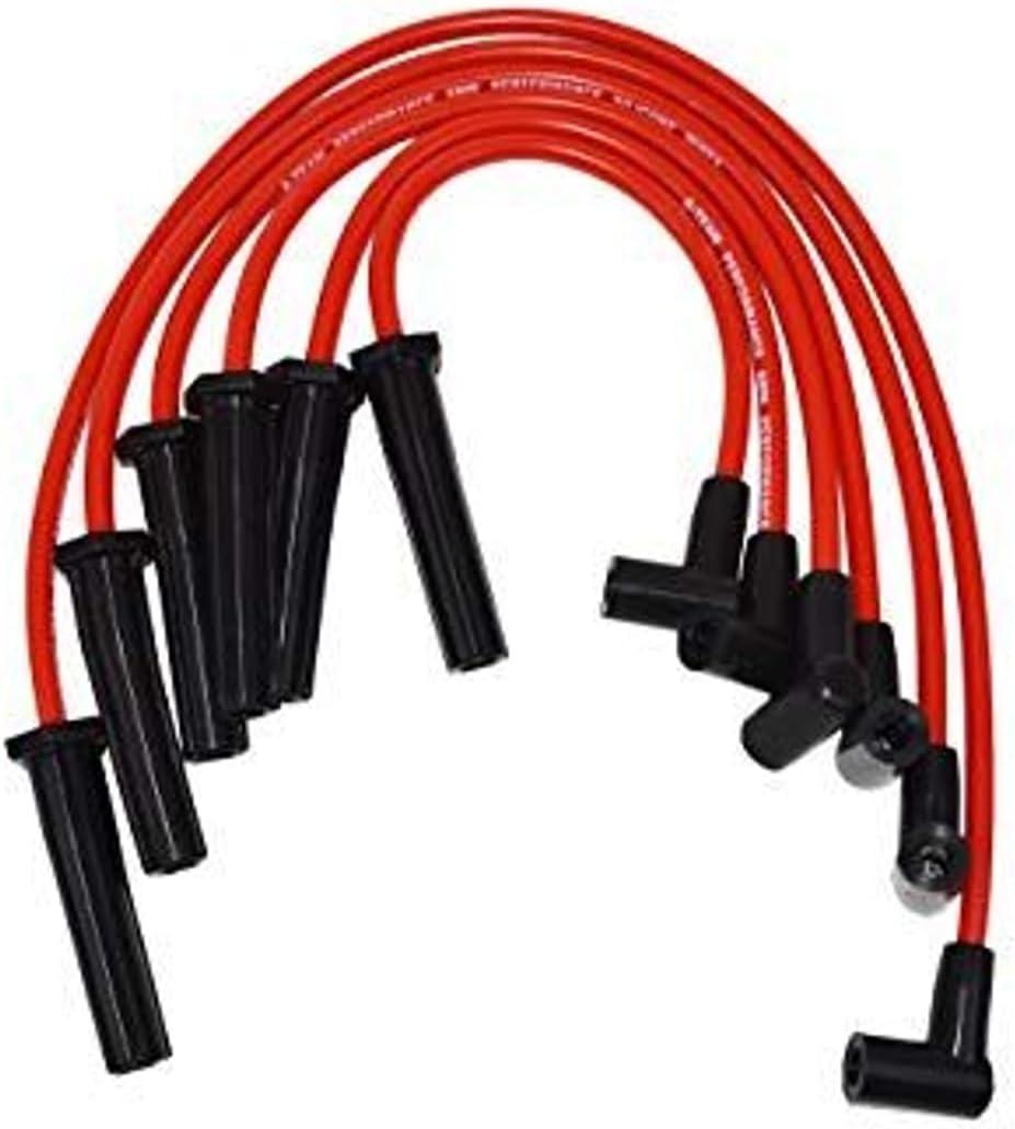 A-Team Performance 6-Cylinder Spark Plug Wire Set - Pack of 6, Red Two-Layer 8.0mm Silicone Wiring - Low-Resistance Ignition Wire Set - Compatible with GMC & Chevy 230/250/292/350 Engines
