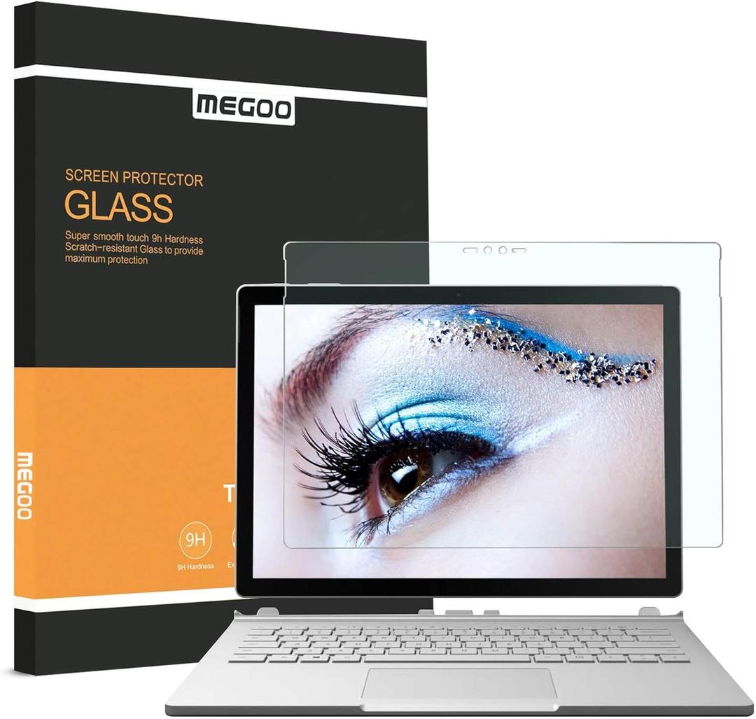 Megoo Screen Protector for Surface Book 2 13.5 Inch, Tempered Glass/Blue Light Blocking/High Sensitive, Full protection for Microsoft Surface Book