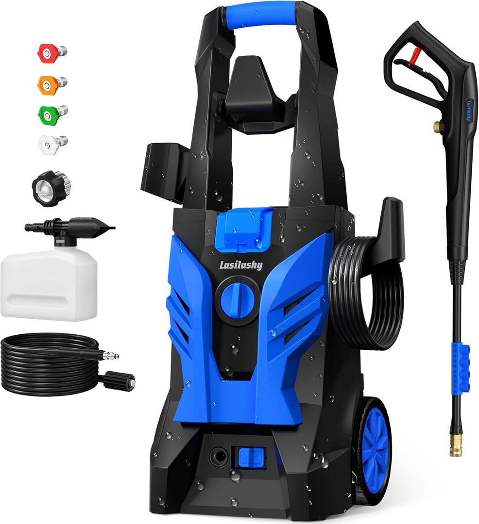 Pressure Washer, Power Washer with 4 Nozzles and Foam Cannon, High Pressure Cleaning Machine for Cars, Driveways, Fences, Patios, Home Cleaning (Blue)