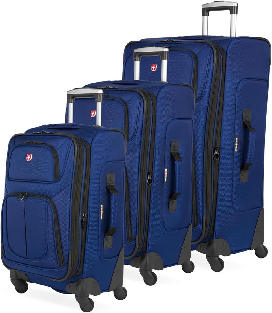 SWISSGEAR Sion Softside Expandable Spinner Luggage Durable Lightweight Travel Suitcase, Blue, 3-Piece Set (21/25/29)