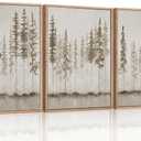 HPINUB Misty Forest Framed Canvas Wall Art Set, Foggy Pine Tree Wall Decor, Pastel Nature Landscape Wall Painting, Evergreen Coniferous Plant Art Print for Living Room, Bedroom, Office-24 x36 x3