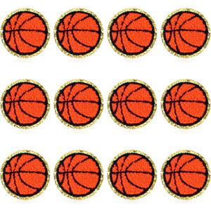 12 Pack Basketball Patches Gold Edges Chenille Patches Basketball Patches Iron On and Sew On Applique Sports Embroidered Patches Badge for Clothes Jeans Jacket Hat Dress Backpacks DIY Clothing Repair