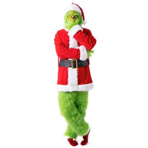 Santa Costume Adult.Christmas Costume 7pcs Suit With Green Monster Mask and Red Hat.Christmas Gift Box Packaging L