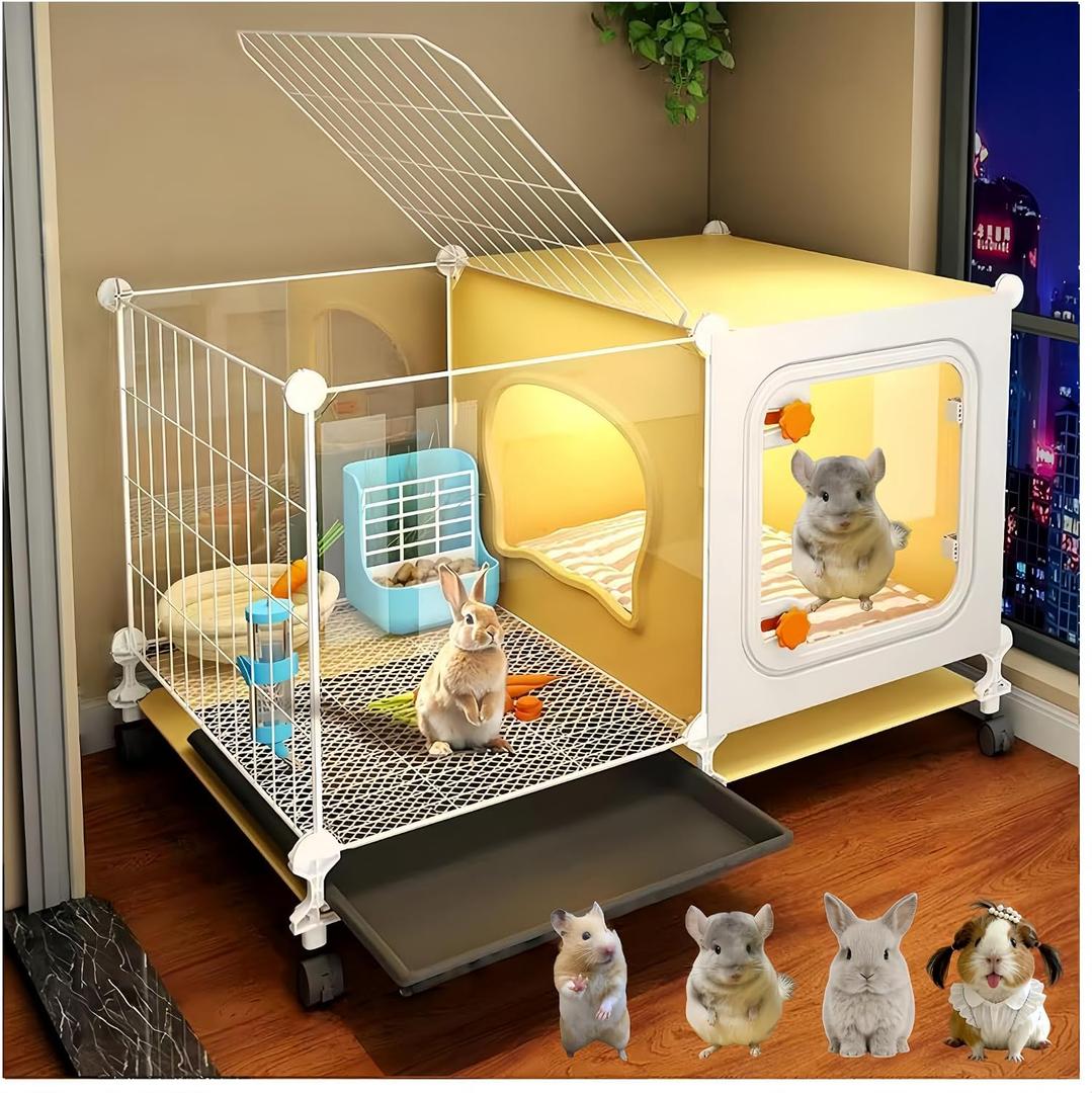 Rabbit,Guinea Pig cage with Wheels,Small Animal cage, has Food Bowl, Bed  27.6"L x 17.7"W x 17.7"H