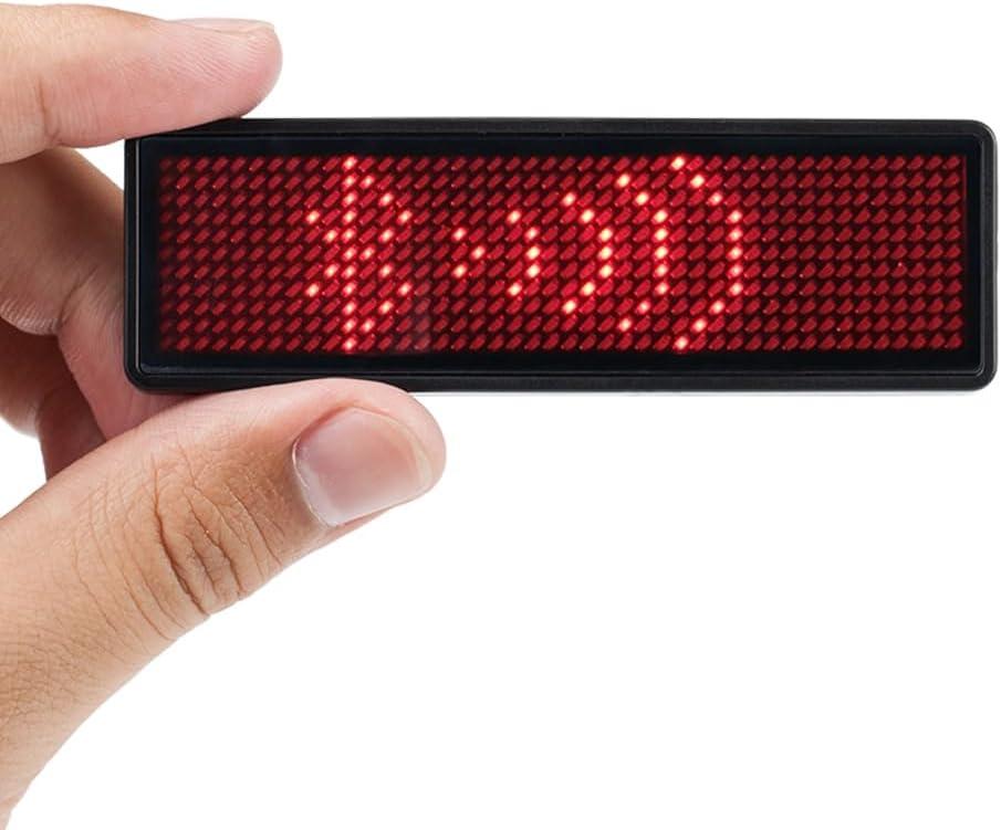 Coolbird Red LED Name Tag, Rechargeable Wireless Bluetooth LED Name Badge Reuseable Price Tag 44x11 Pixels Digital Sign Temperature Display for Restaurant Shop Exhibition Nightclub Hotel