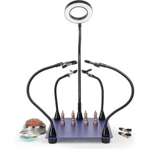 Soldering Station - Helping Hands with 5X Magnifying Lamp and LED Light - Solder Wick and Brass Cleaner Accessories - Third Hand Kit for Electronics Repair - DIY Project Holder and Lamp Kit