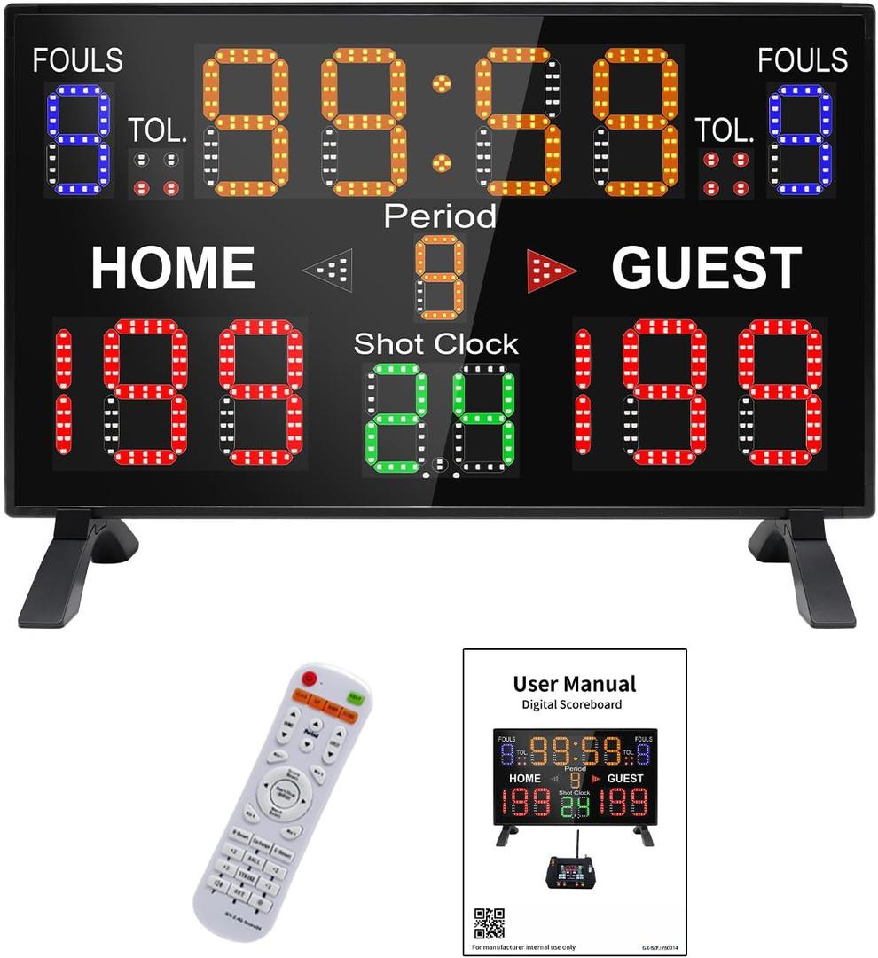 LUCKY TIME Basketball Scoreboard with Shot Clock, 12/14/24/30/25/60 Seconds, Upgraded Thickening Digital Scoreboard with Remote, Battery Powered Electronic Scoreboard for Indoor Outdoor