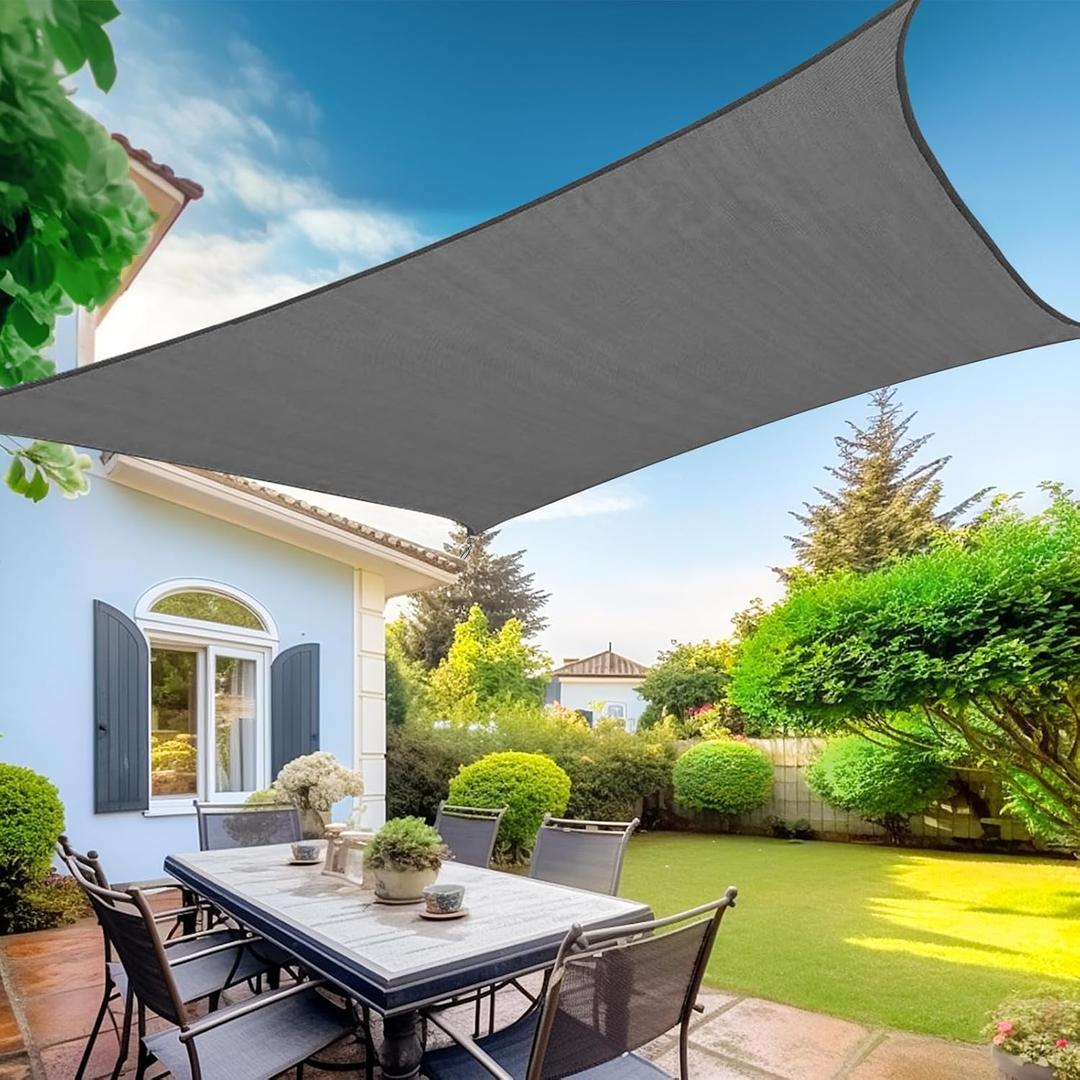 KANAGAWA Sun Shade Sail Curved 20'X26' Dark Gray Rectangle Outdoor Shade Cover UV Blovk Canopy for Patio Garden Backyard Heavy Duty Permeable 185GSM
